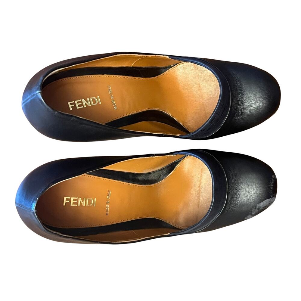 Fendi Black Leather Crocodile Embossed Platform Loafer Pumps Heels Size 39 Italy - Picture 9 of 13